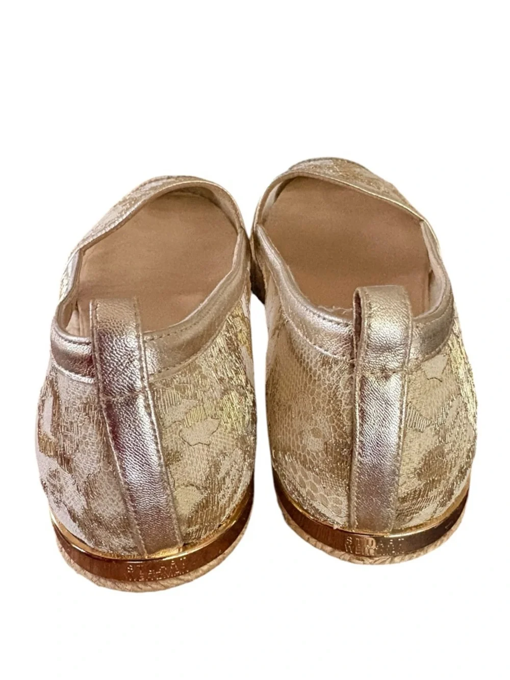 Stuart Weitzman Biarritz Espadrille Gold Lace Sheer Metallic Flats Sz 6.5
